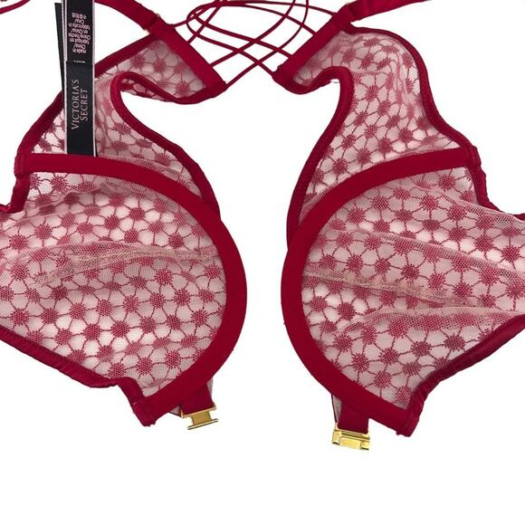 Victoria's Secret Luxe Lingerie Lace Starburst Unlined Demi Bra Red 34C - Picture 4 of 8